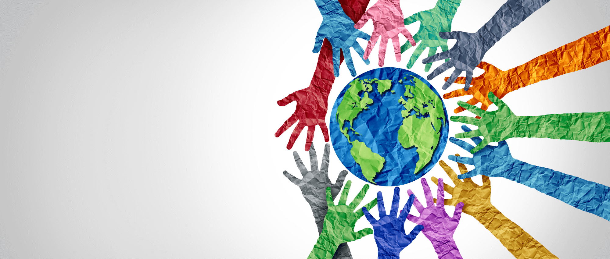 coloured hands around globe