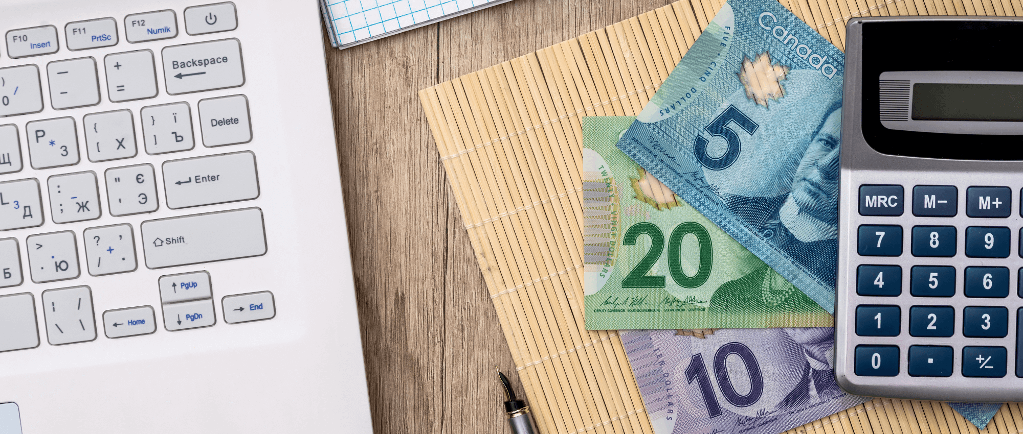 canadian money bills with calculator