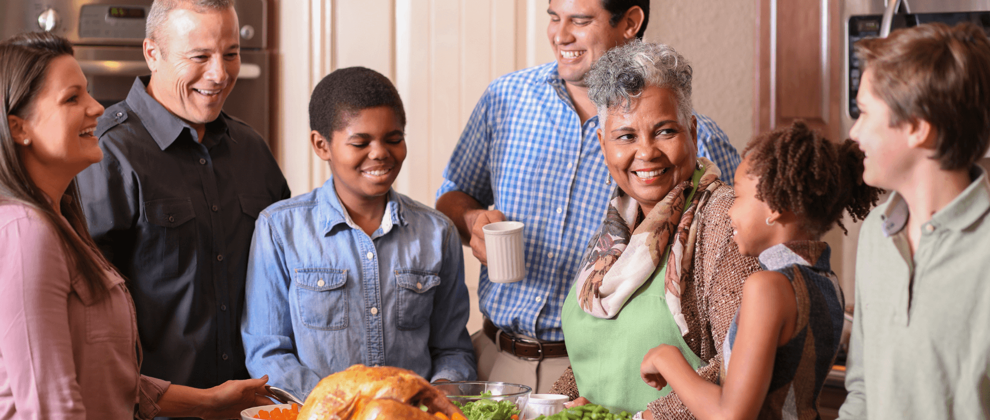 Families celebrating thanksgiving