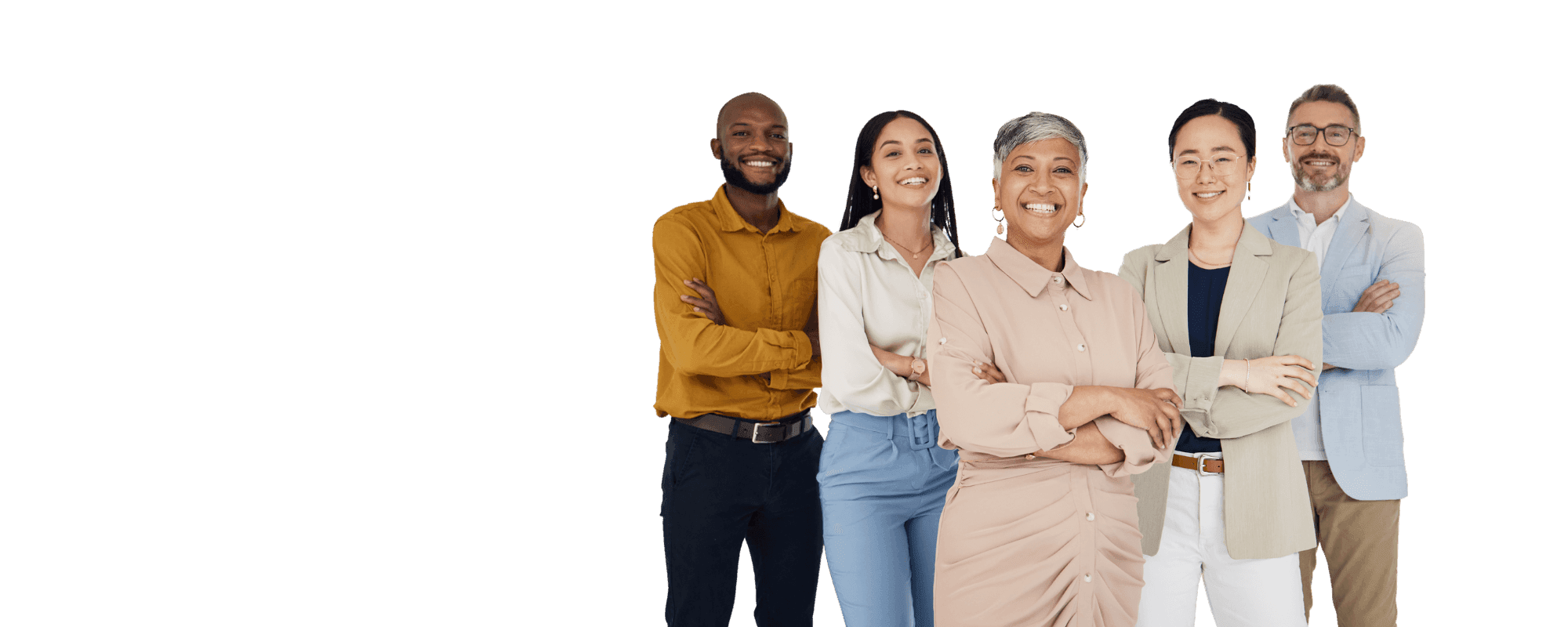 Portrait, management and arms crossed with a business team in the office for collaboration. Teamwork, diversity and leadership with a happy employee group together in their professional workplace